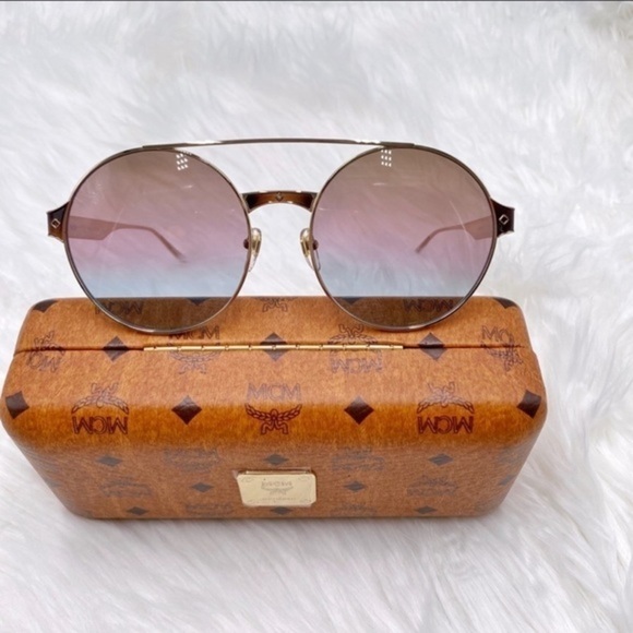 New MCM 124S 728 Gold Brown Rose Azure Round Sunglasses Made in Italy 58mm main image 4